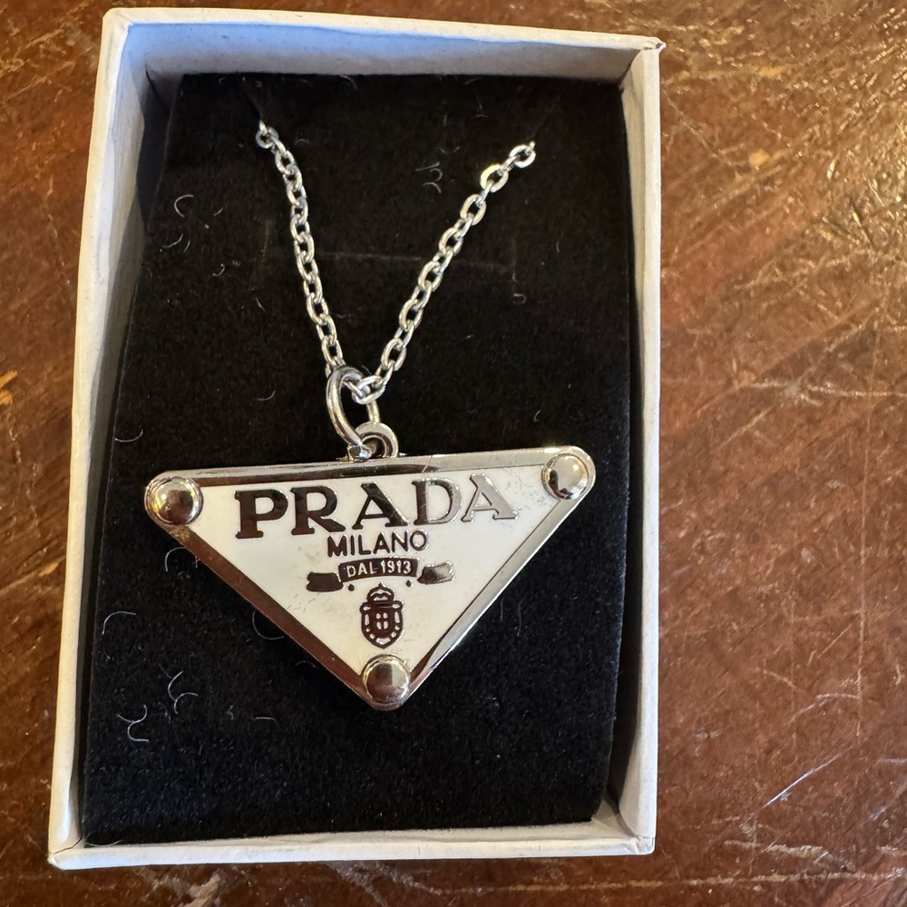 Prada Silver Triangle Pendant Necklace pull